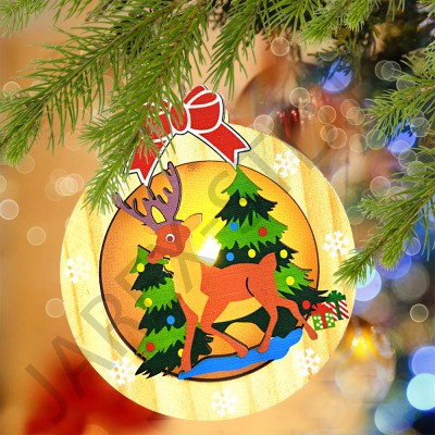 Новогоднее украшение "Шар-композиция", с подсветкой, подвесная, дерево; h11,5.Арт.ЕУ-7426-17