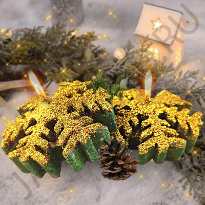 Набор праздничных свечей "Снежинка", 2 штуки, парафиновая, золотой цвет; h3.Арт.СР-7563-1/зол