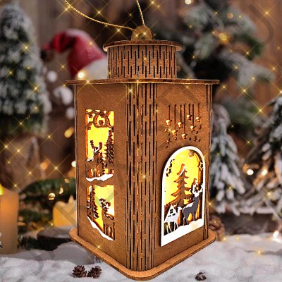 Рождественский фонарь "Святое семейство", подсветка, дерево; h16.Арт.РВ-6753В-8