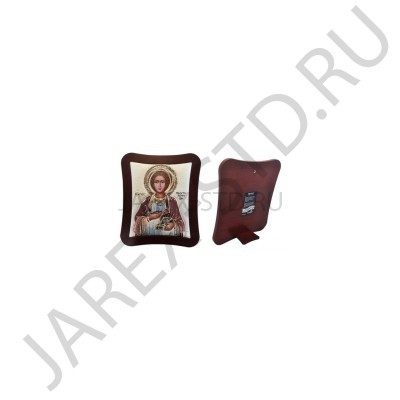 Икона "Пантелеймон", фигурная рамка, напыление серебро&цветная эмаль; 11*12,9.Арт.И-ГР-932503033