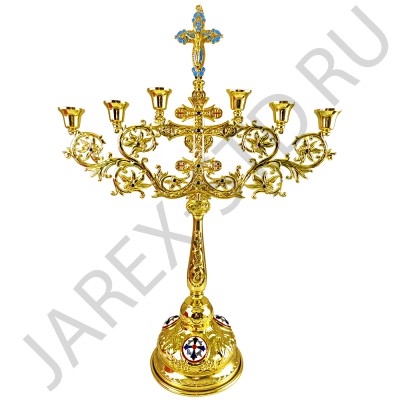 Подсвечник напрестольный "Крест" на 6 свечей, цинковый сплав, камни, эмаль; h45.Арт.ПН-255-8