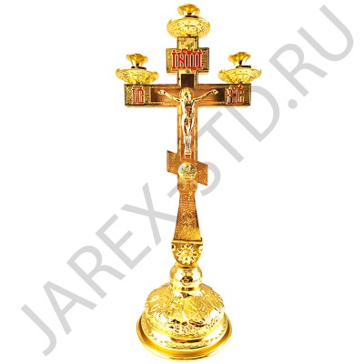 Подсвечник напрестольный "Крест" на 3 свечи, цинковый сплав, эмаль; h39.Арт.ПН-868