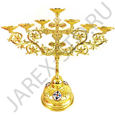 Подсвечник напрестольный "Крест" на 7 свечей, цинковый сплав, камни, эмаль; h30.Арт.ПН-255-9