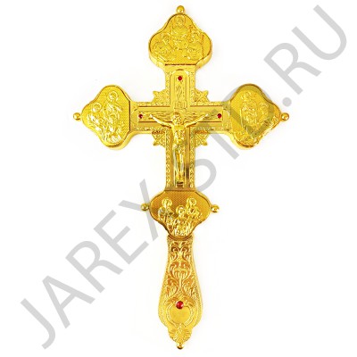 Крест напрестольный, гравировка, камни, цвет "под золото"; h31.Арт.КН-219/82