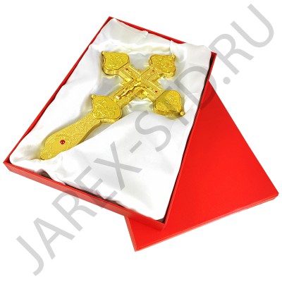 Крест напрестольный, гравировка, камни, цвет "под золото"; h31.Арт.КН-219/82