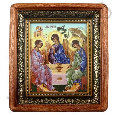 Икона "Троица", темная деревянная рамка, киот, холст; 20,5*23,5.Арт.ИХ-3/146