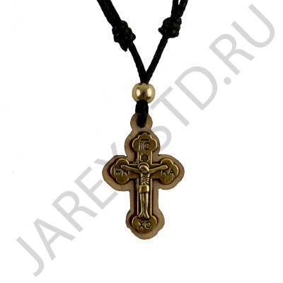 Православный нательный крест на  гайтане, металл, дерево; h42,5.Арт.КН-4879-22