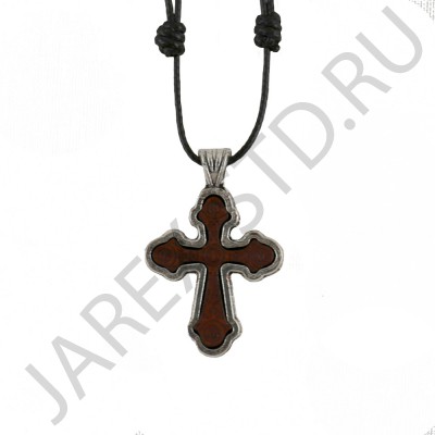 Православный нательный крест на гайтане, металл, дерево; h 43.Арт.КН-4879-32
