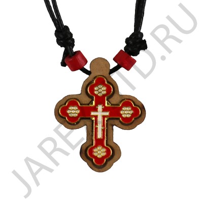 Православный нательный крест на гайтане, металл, дерево; h 43.Арт.КН-4879-33