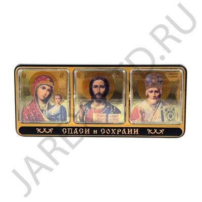 Автомобильный тройник в ассортименте, пластик  "Спаситель, Казанская, Николай Чудотворец"; 8*3,5.Арт.И-П-8343-03