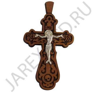Православный нательный крест, мельхиор с серебром, дерево груша; h4.Арт.КН-64026