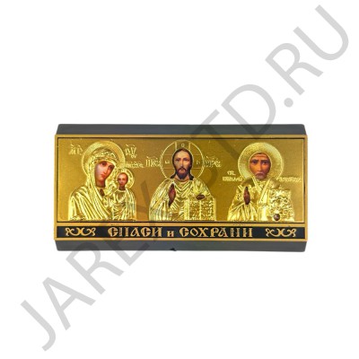 Автомобильный тройник в ассортименте, пластик  "Спаситель, Казанская, Николай Чудотворец"; 10,7*5,5.Арт.И-П-8343-04