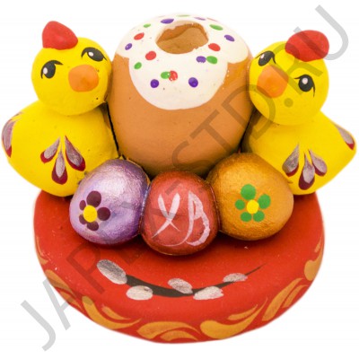 Подсвечник пасхальный "Кулич с цыплятами", керамика, цветной; h5.Арт.КИ-П-003
