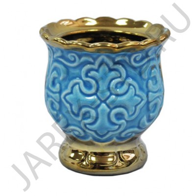 Настольная лампада "Лилия", керамика, голубая с золотом; h7,5.Арт.К-065/Г