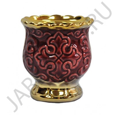 Настольная лампада "Лилия", керамика, красная с золотом; h7,5.Арт.К-065/КР