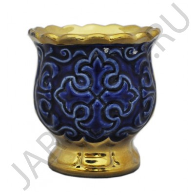 Настольная лампада "Лилия", керамика, синяя с золотом; h7,5.Арт.К-065/С
