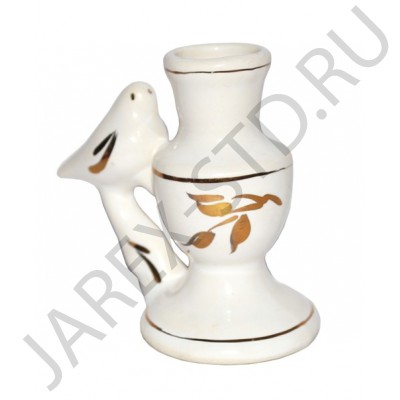 Подсвечник "Птичка", керамика, белый с золотом; h5.Арт.КБЗ-002