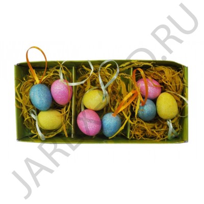 Набор пасхальный "Яйца в корзинке", цветные, 3 штуки; h6.Арт.ПК-Я-012