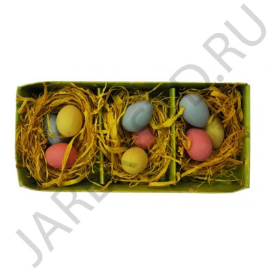 Набор пасхальный "Яйца в корзинке", цветные, 3 штуки; h6.Арт.ПК-Я-013