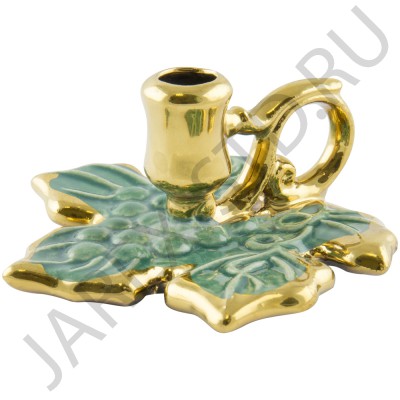 Подсвечник "Лист", керамика, зелёный с золотом; h3.Арт.КЦ-037/зел