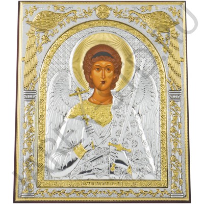 Икона "Ангел Хранитель", античная риза, металл, рамка мдф, напыление серебро&золото; 15*18.Арт.EP514-172XM/P
