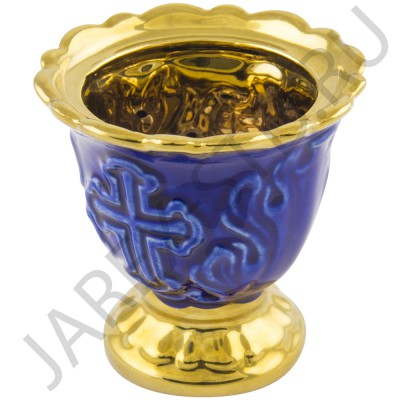 Настольная лампада "Лист", керамика, синяя с золотом; h7.Арт.К-022/С