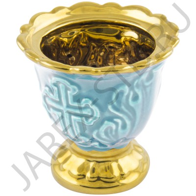 Настольная лампада "Лист", керамика, голубая с золотом; h7.Арт.К-022/Г