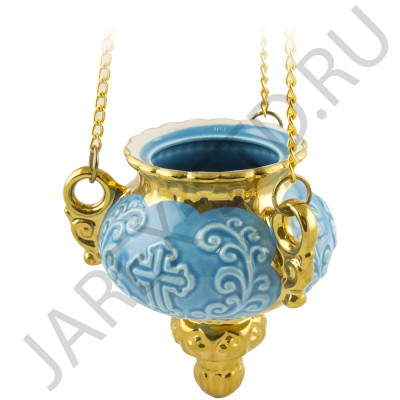 Подвесная лампада "Царская", керамика, голубая с золотом; h9.Арт.К-051/Г