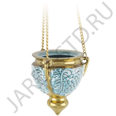 Подвесная лампада "Виноград", керамика, голубая с золотом; h9.Арт.К-006/Г