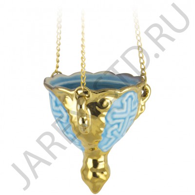 Подвесная лампада "Лилия", керамика, голубая с золотом; h8,5.Арт.К-005/Г