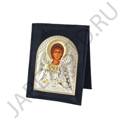 Икона дорожная "Ангел Хранитель", риза металл, складной бархатный чехол, напыление серебро&золото; 5*8.Арт.EP1-172WAG