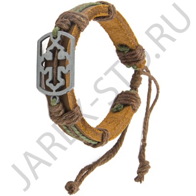 Браслет кожаный, металлический крест