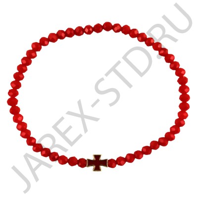 Браслет красный с крестиком, искуственный камень.Арт.БК-4584-01