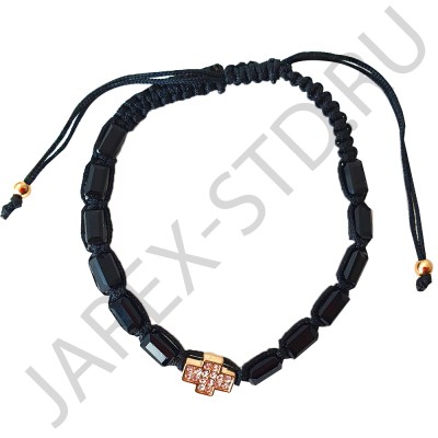 Браслет плетеный, обсидиан, металлический крест.Арт.БОБ-001