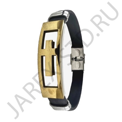 Браслет "Спаси и Сохрани", каучук, сталь белая&жёлтая.Арт.Б-КСС-01