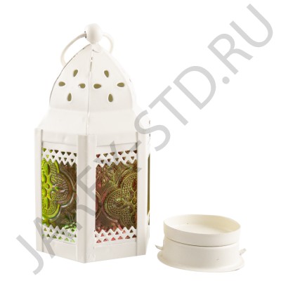 Фонарь-подсвечник, металл, витражное цветное стекло; h12.Арт.ФПС-1313