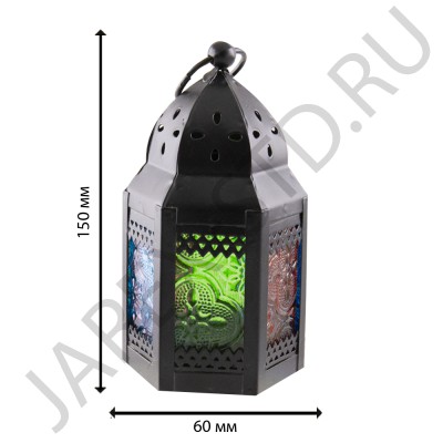 Фонарь-подсвечник, металл, витражное цветное стекло; h12.Арт.ФПС-1313