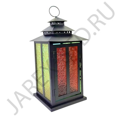 Фонарь-подсвечник, металл, витражное цветное стекло; h33.Арт.66015