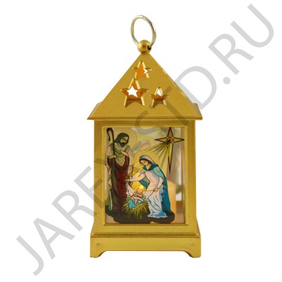 Фонарь с подсветкой «Рождество», пластик, золотой цвет, 12 см