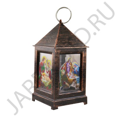 Фонарь с подсветкой "Рождество", пластик, коричневый цвет, подсветка; h14.Арт.ФР-046