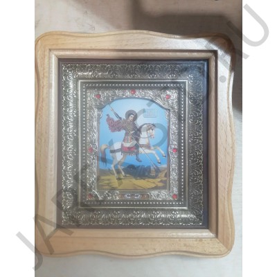Икона «Георгий Победоносец», деревянная рамка скрипка, 10 x 12 см