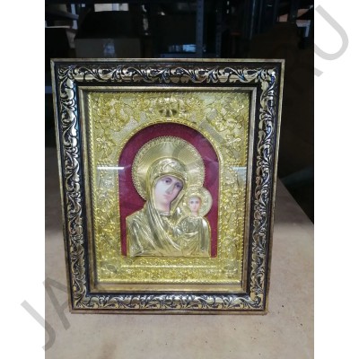 Икона "Казанская", риза металл, багетная рамка, полиграфия; 22*27