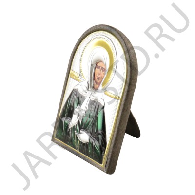 Икона "Матрона", арочная, риза металлическая., рамка пластик., напыление серебро&золото&цв.эмаль; 4*6.Арт.И-ГР-1112-2OXC