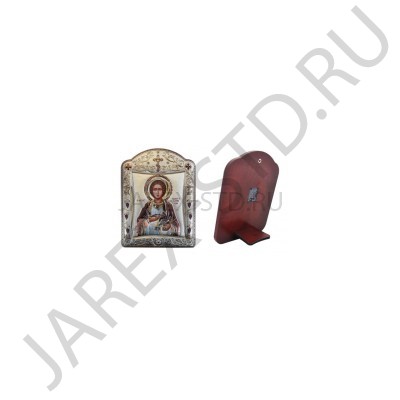 Икона "Пантелеймон", фигурная рамка, стекло, напыление серебро&цветная эмаль; 22,7*30,5.Арт.И-ГР-922015033