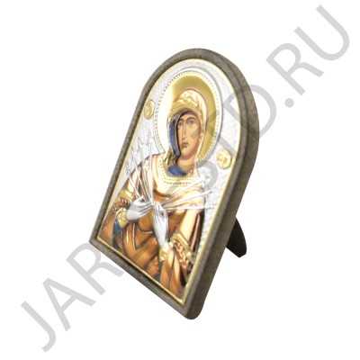 Икона "Семистрельная", арочная, риза металлическая., рамка пластик., напыление серебро&золото&цв.эмаль; 4*6.Арт.И-ГР-1114-2OXC