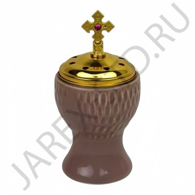 Кадильница, керамическая, крышка металл, цвет бежевый, h 13.Арт.ККМ-001