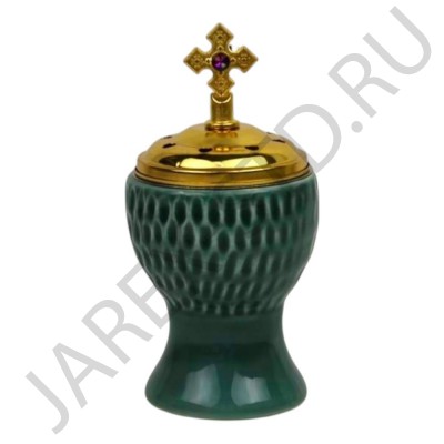 Кадильница, керамическая, крышка металл, цвет серый, h 13.Арт.ККМ-003