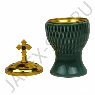 Кадильница, керамическая, крышка металл, цвет серый, h 13.Арт.ККМ-003