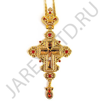 Крест наперсный с цепью, цинковый сплав, эмаль, камни; l75,5.Арт.КН-В123