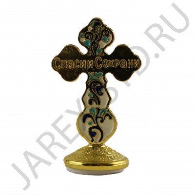 Крест "Спаси и Сохрани" на подставке, скотч, металл, эмаль; h5,5.Арт.КА-4879-18